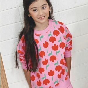 Pink Tulip Print Kids Sweatshirt. French Terry. By Hanna anderson